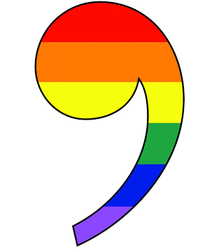 Pride flag comma representing our vision for an open and affirming world