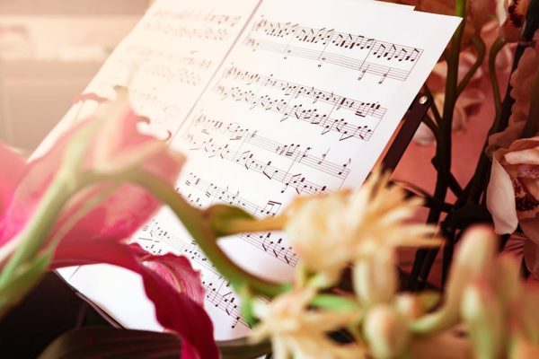 Sheet music with flowers