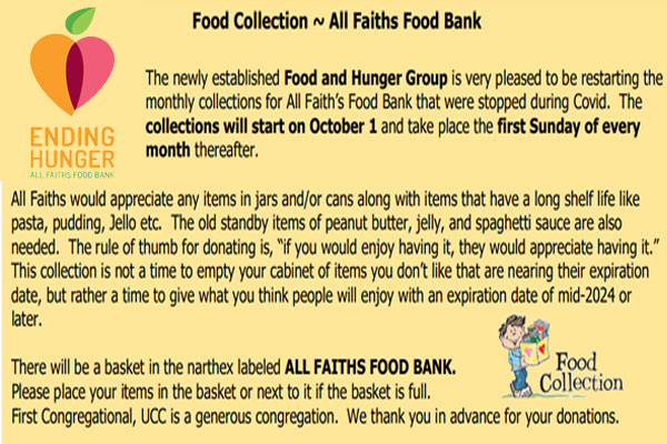 All Faith's food bank food drive banner