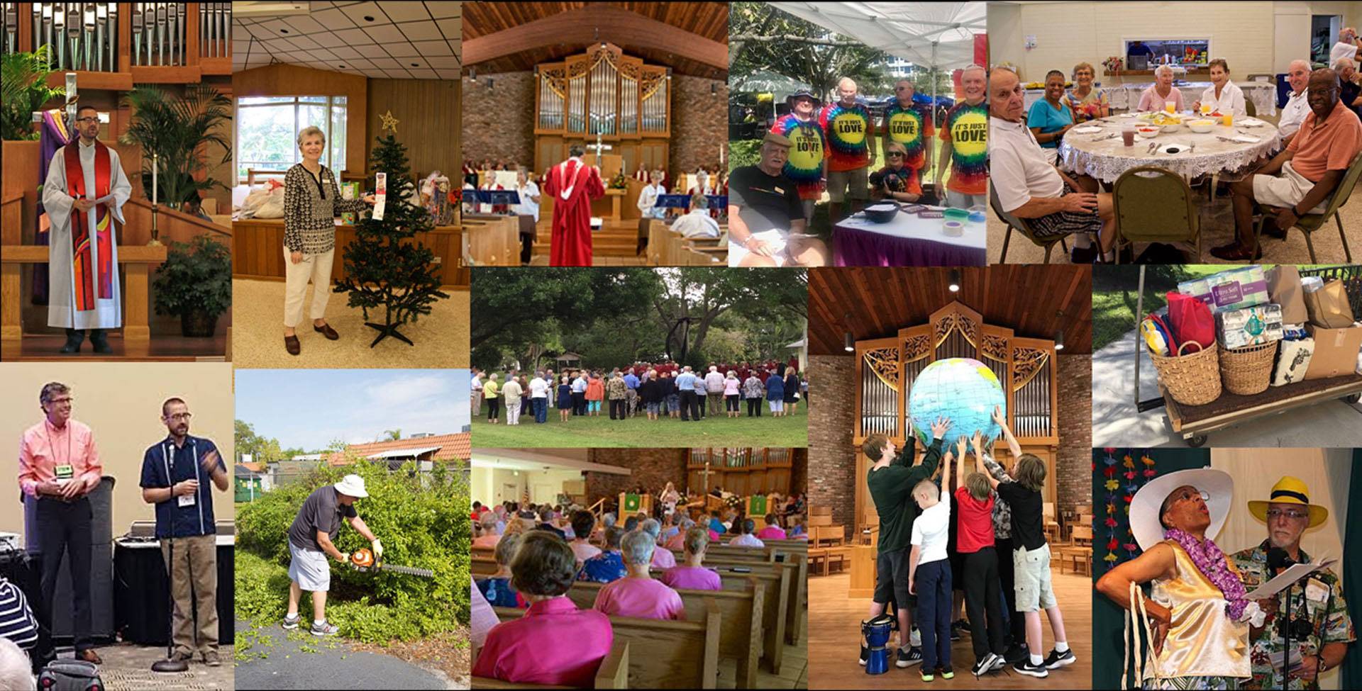 Collage of members and various activities at First Congregational UCC showing our spirit-filled community